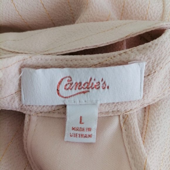 Candie's Womens Light Pink Cold Shoulder Ruffle Halter Blouse Top Size L - Picture 6 of 8